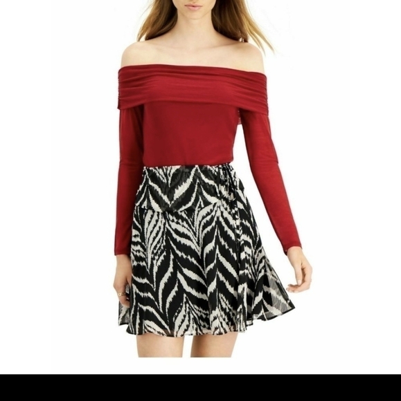 Nwt Bar III Off the shoulder Chiffon Bodysuit Maroon XXL - Picture 1 of 12